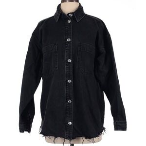 Topshop Ladies Denim Buttons Black Shirt Jacket US 2 Y2K Moto